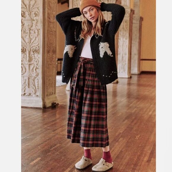 The Great The Highland Red Flannel Plaid Long Skirt Matching Belt Size 1